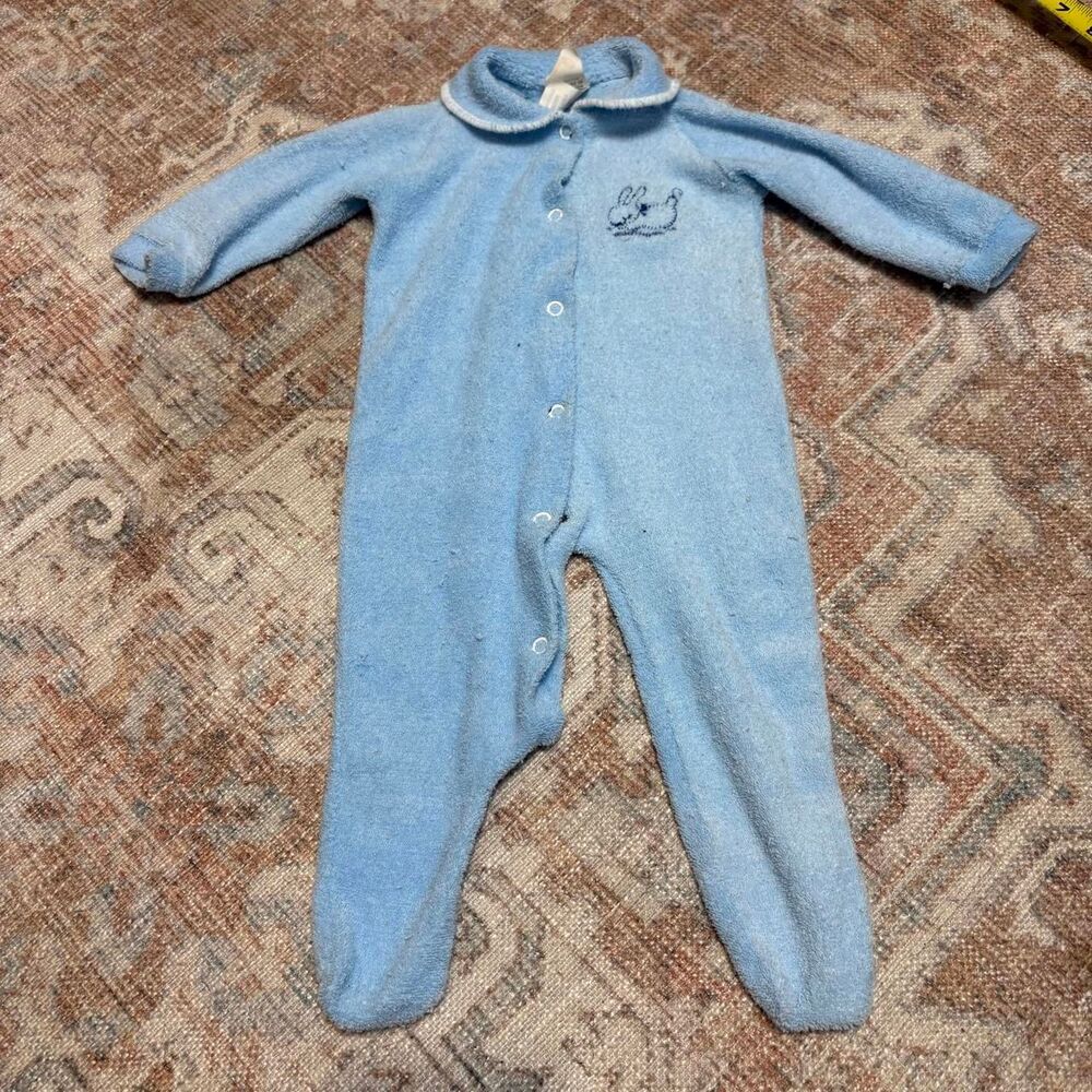 Vintage Terry Cloth Baby Rabbit Jumpsuit One Piece • Made in USA